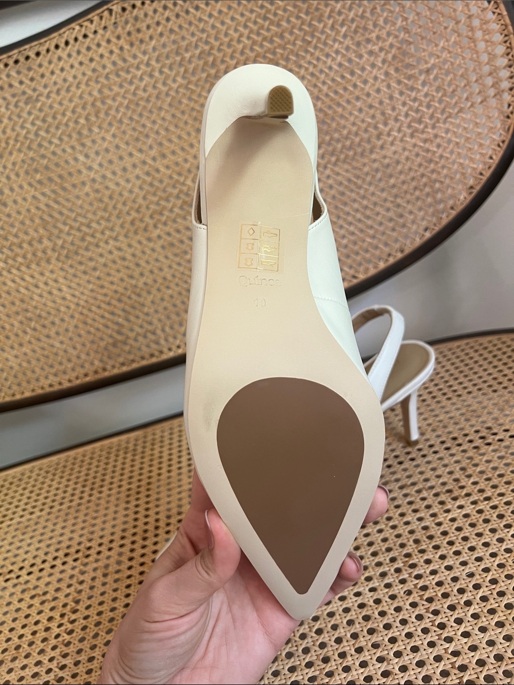 Quince Cream Pointed Toe Slingback Heels - Picture 3 of 8